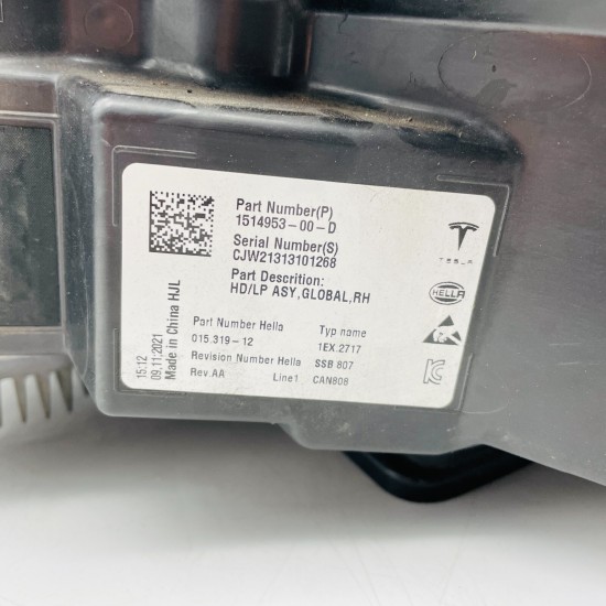 Tesla Model 3 Headlight Genuine Right Driver Offside 2020 - 2024 [l399]