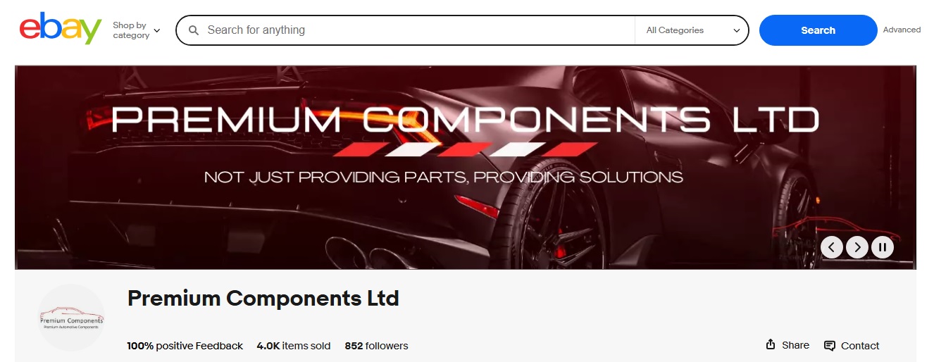 Premium Components Ltd eBay Store showcasing thousands of bumpers sold